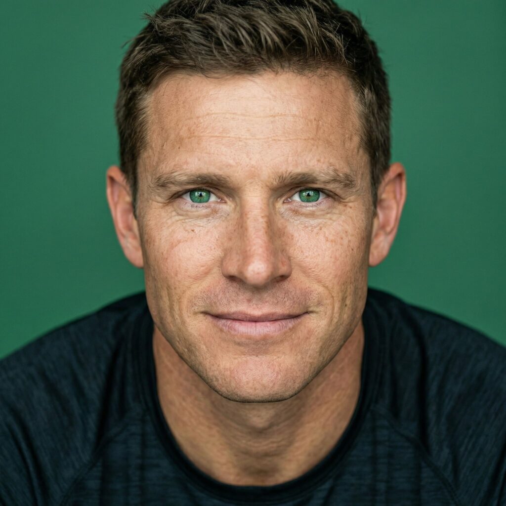 expert-accompagnement-keratopigmentation-flaak-studio Portrait d'un homme souriant aux yeux verts, illustrant l'accompagnement sur-mesure de Flaak Studio.