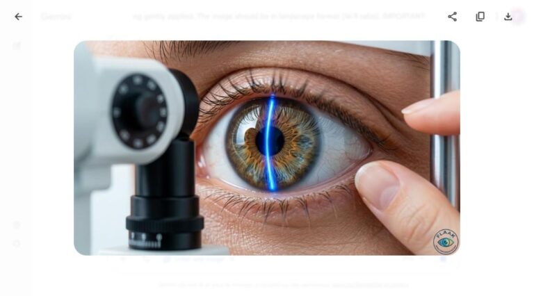 Keratopigmentation safety - slit lamp eye examination with blue light beam at FLAAK ophthalmology clinic Paris